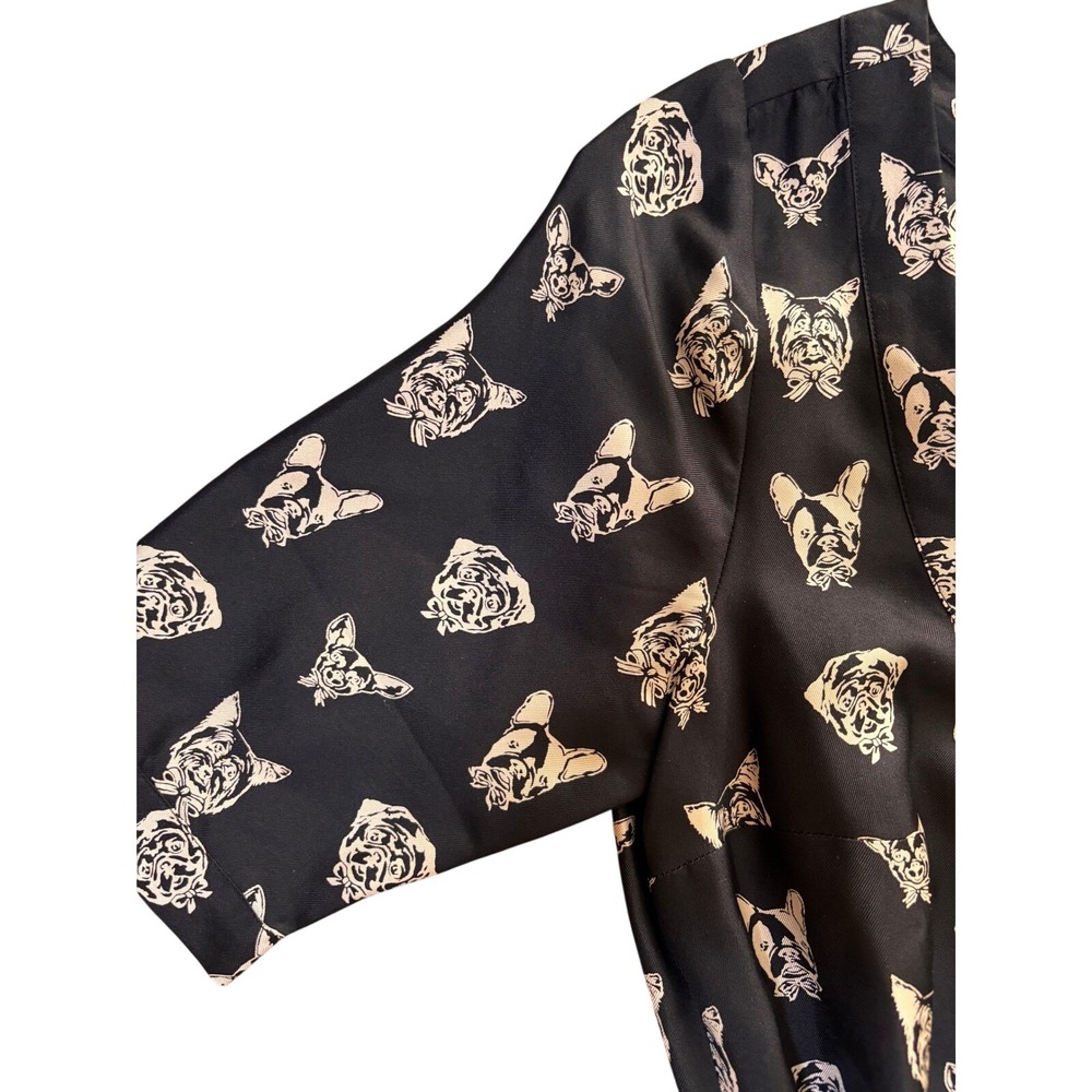Maeve‎ Silk Dog Print Shirt Dress Womens XS Black Excellent Belted Midi Pocket - Picture 6 of 10